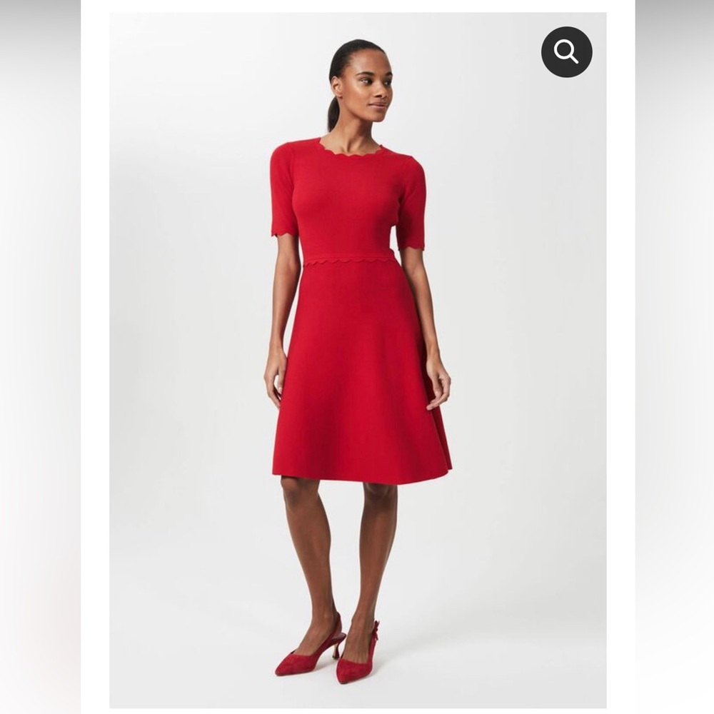 HOBBS Ribbed jersey fit and flare dress.